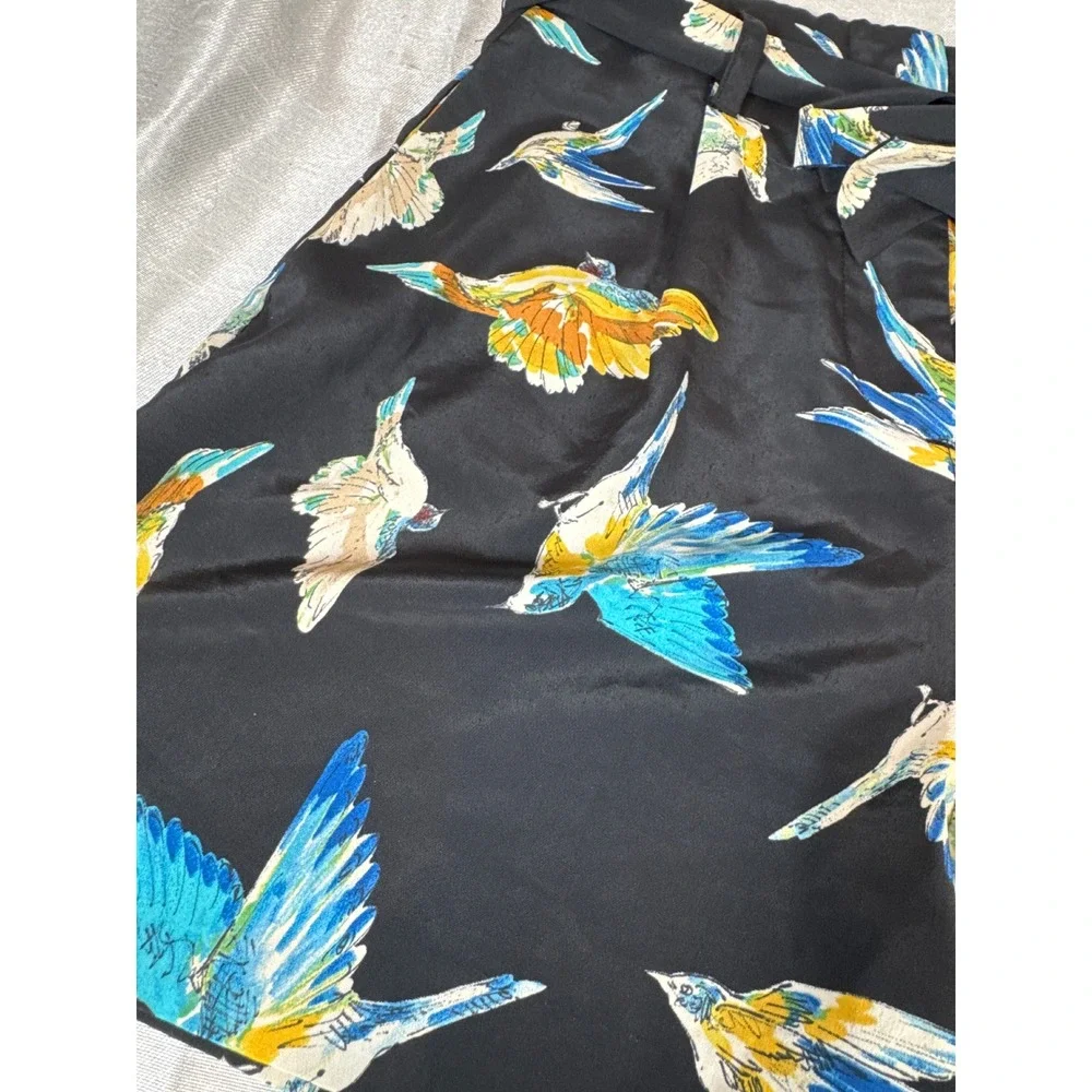 Zara Black Bird Print Tie Waist Shorts Womens XS‎ Casual Stylish